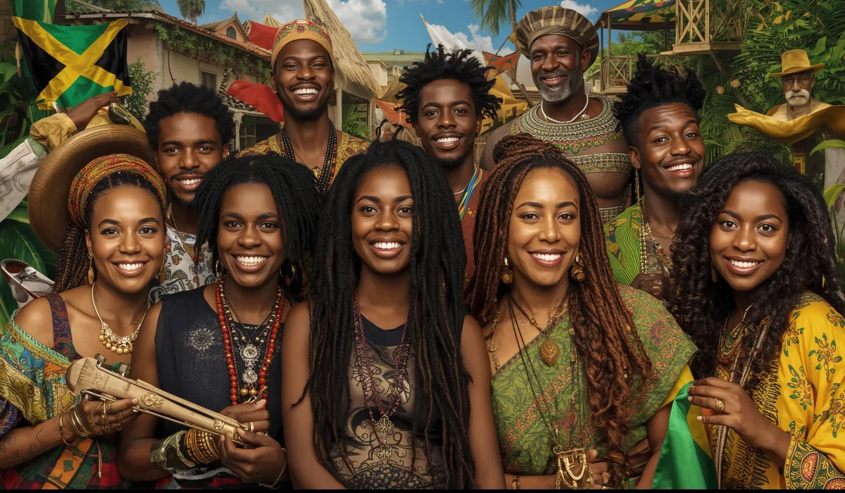A vibrant depiction of Jamaican culture, showcasing its music, food, and heritage